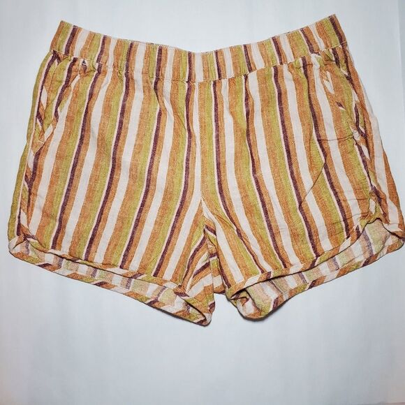 Madewell Linen-Cotton Pull-On Shorts in Rainbow Stripe Size S - Picture 2 of 10
